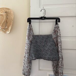 American Eagle Outfitters Gray Smocked Asymmetrical Blouse